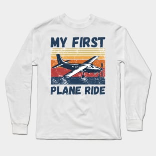 My First Plane Ride, Retro Vintage Sunset Airplane Long Sleeve T-Shirt